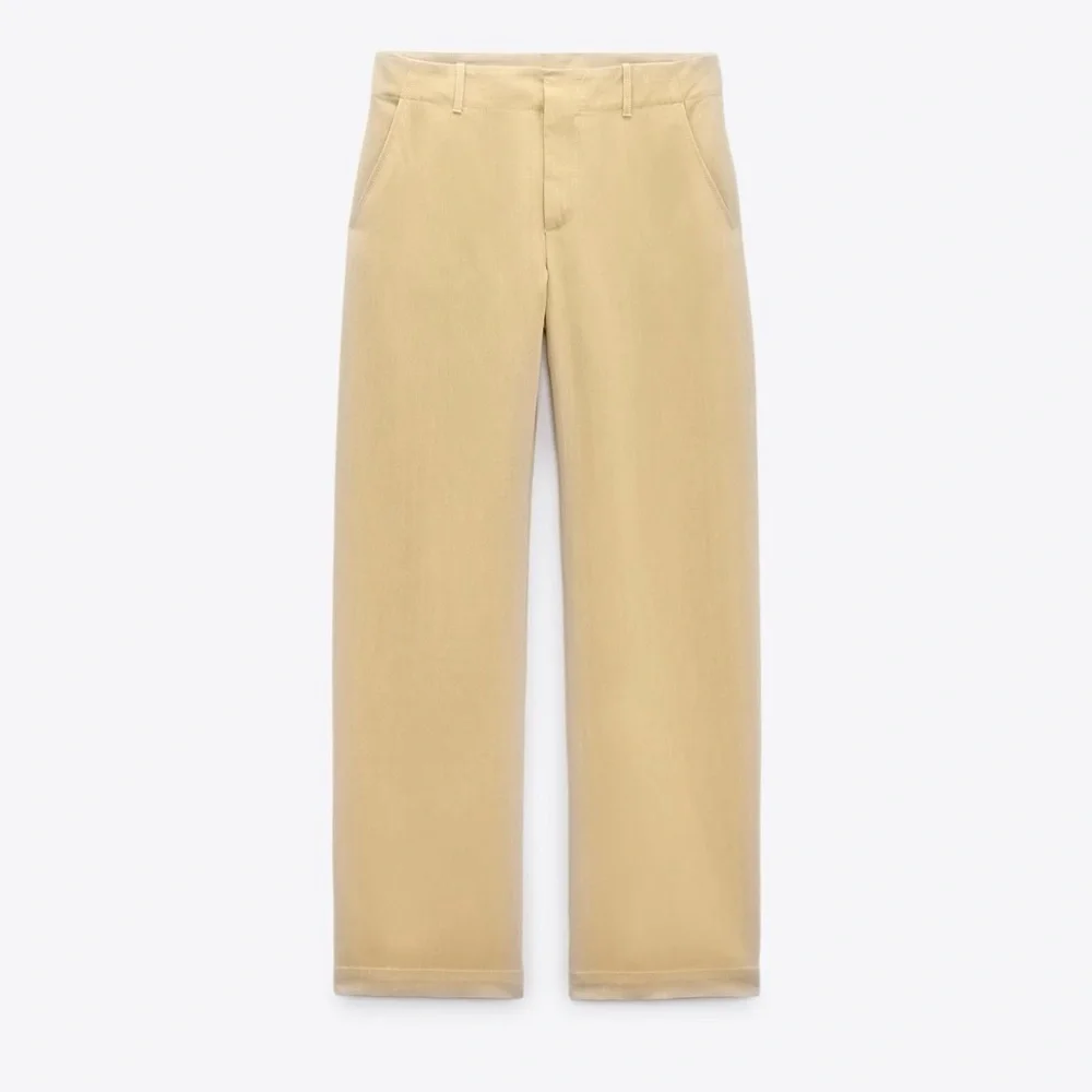 Zara Women Yellow Mid Rise Wide Leg‎ Blend Limited Edition Formal Pants Sz M